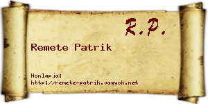 Remete Patrik névjegykártya